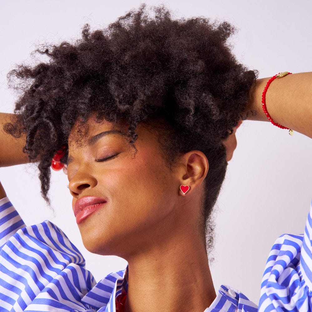 Cordelia Double Heart Drop Enamel Earrings Red Drop