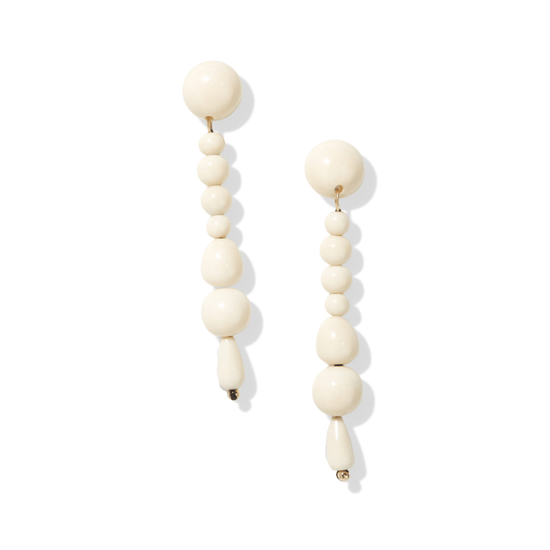 Cream Long Drop Bead Post Earrings Earrings