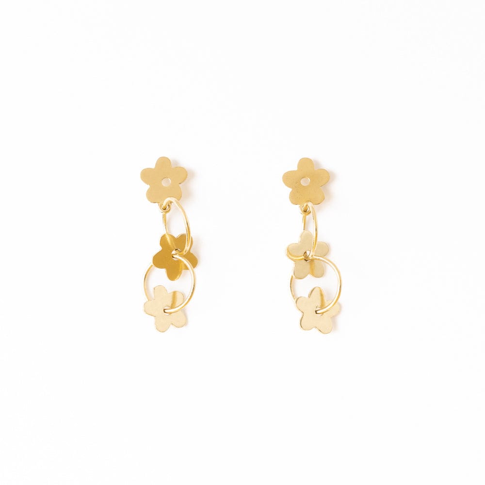 Daisy Floral Chain Post Earrings Brass Drop