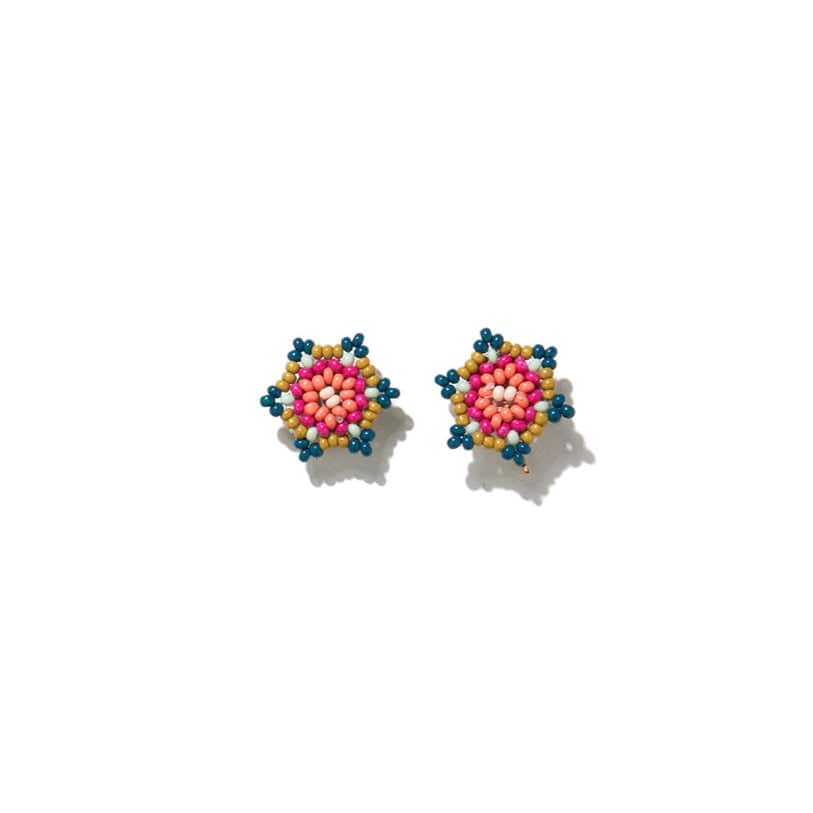 Daisy Flower Beaded Post Earrings Rainbow Earrings