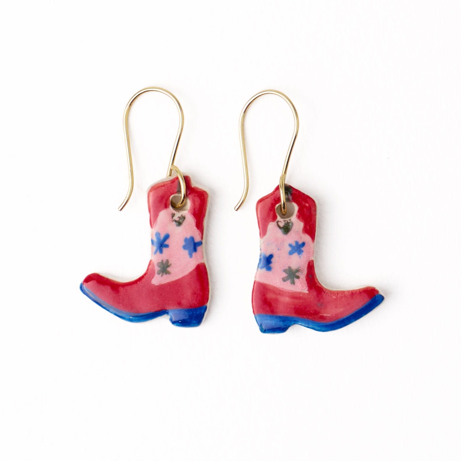 Danielle Cowgirl Boot Ceramic Earrings Pink + Blue Dangle