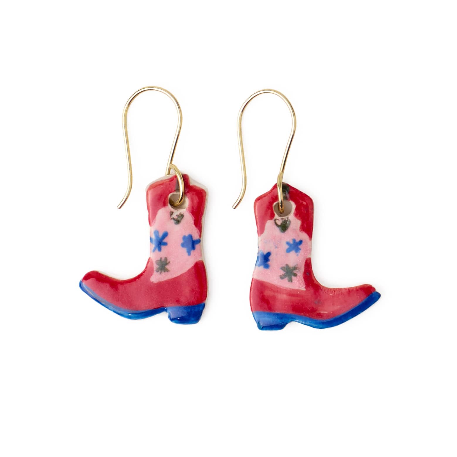 Danielle Cowgirl Boot Ceramic Earrings Pink + Blue Earrings