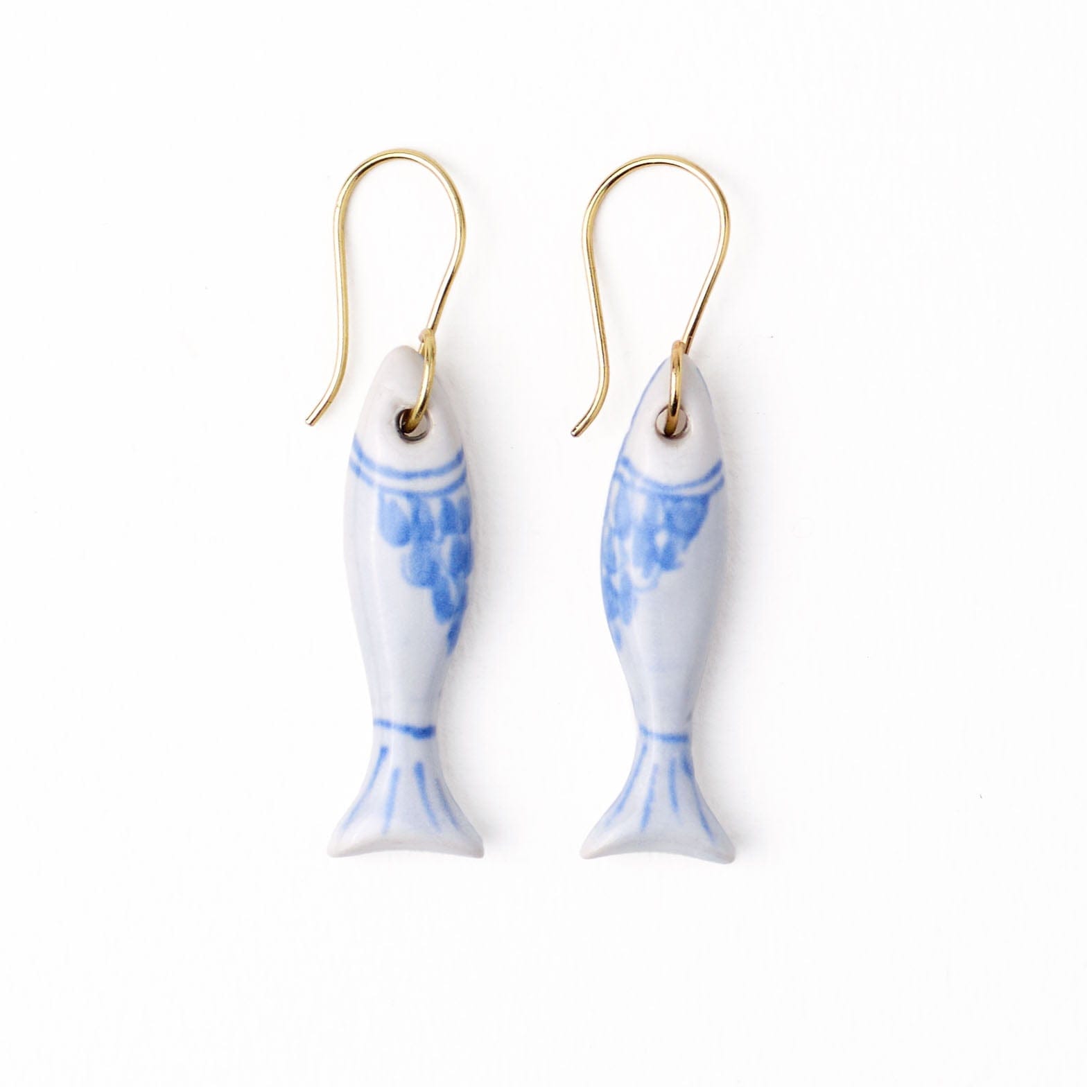 Danielle Fish Ceramic Earrings Blue + White Dangle