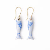 Danielle Fish Ceramic Earrings Blue + White Dangle