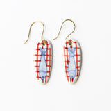 Danielle Oval Ceramic Earring With Fish And Red Plaid Drop