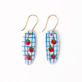 Danielle Oval Ceramic Earrings With Tomatoes + Blue Plaid Dangle