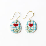 Danielle Round Ceramic Earring With Poppy And Blue Plaid Drop