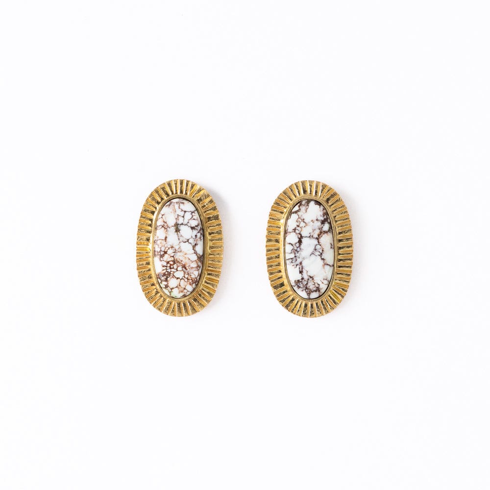 Daphne Oval Wild Horse Jasper Stone Post Earrings Framed In Brass Stud