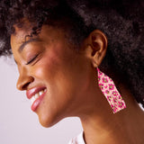 Delilah Cheetah Print Beaded Fringe Earrings Pink + Gold Fringe