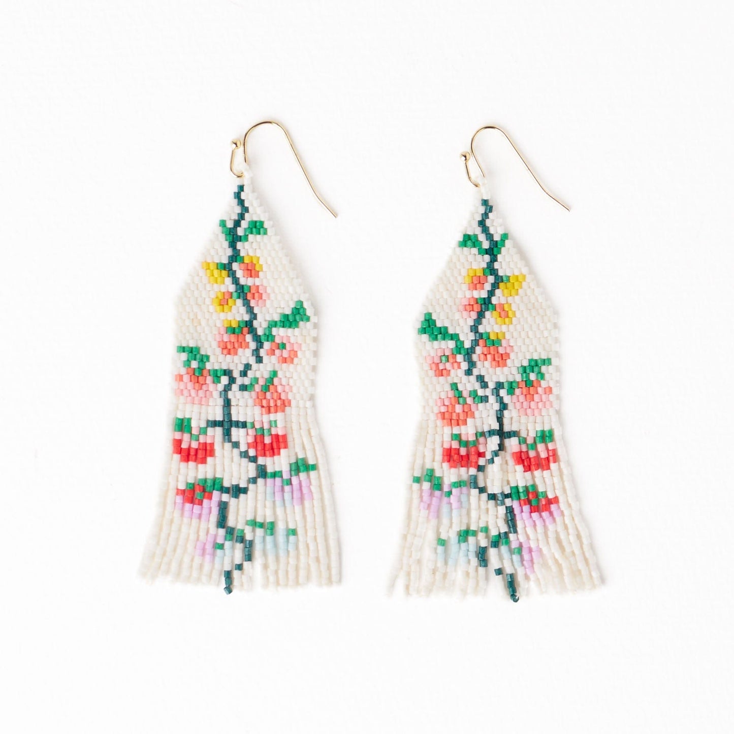 Delilah Multi Floral Beaded Fringe Earrings Rainbow Fringe
