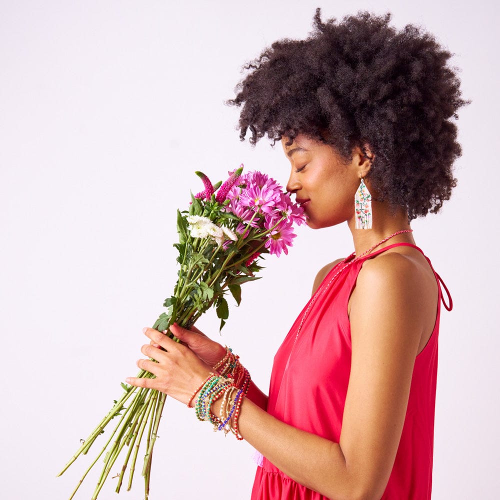 Delilah Multi Floral Beaded Fringe Earrings Rainbow Fringe