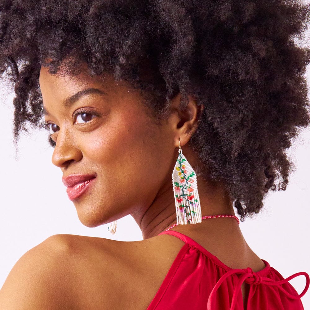 Delilah Multi Floral Beaded Fringe Earrings Rainbow Fringe