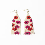 Delilah Poppies Beaded Fringe Earrings Hot Pink/Red Fringe
