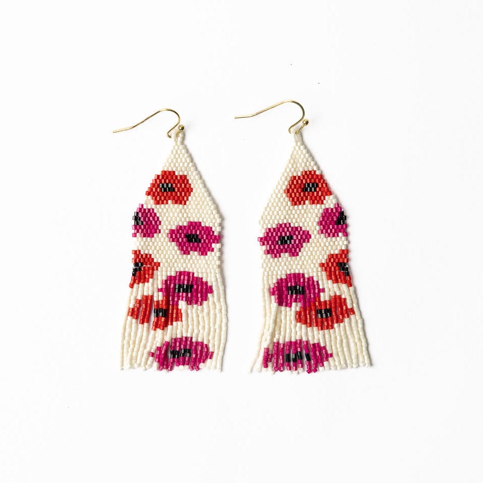 Delilah Poppies Beaded Fringe Earrings Hot Pink/Red Fringe