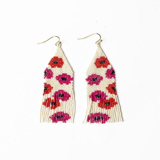 Delilah Poppies Beaded Fringe Earrings Hot Pink/Red Fringe