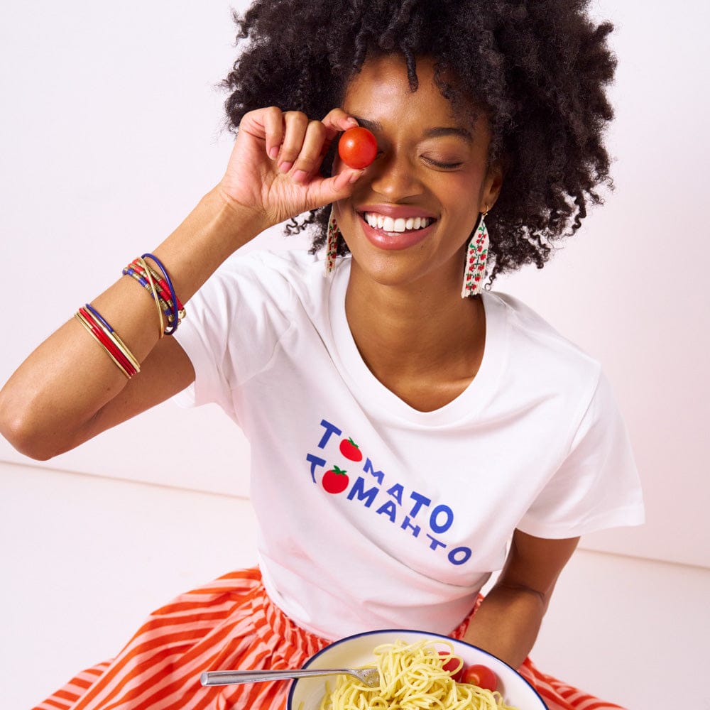 Delilah Tomato Beaded Fringe Earrings Red + Green Fringe