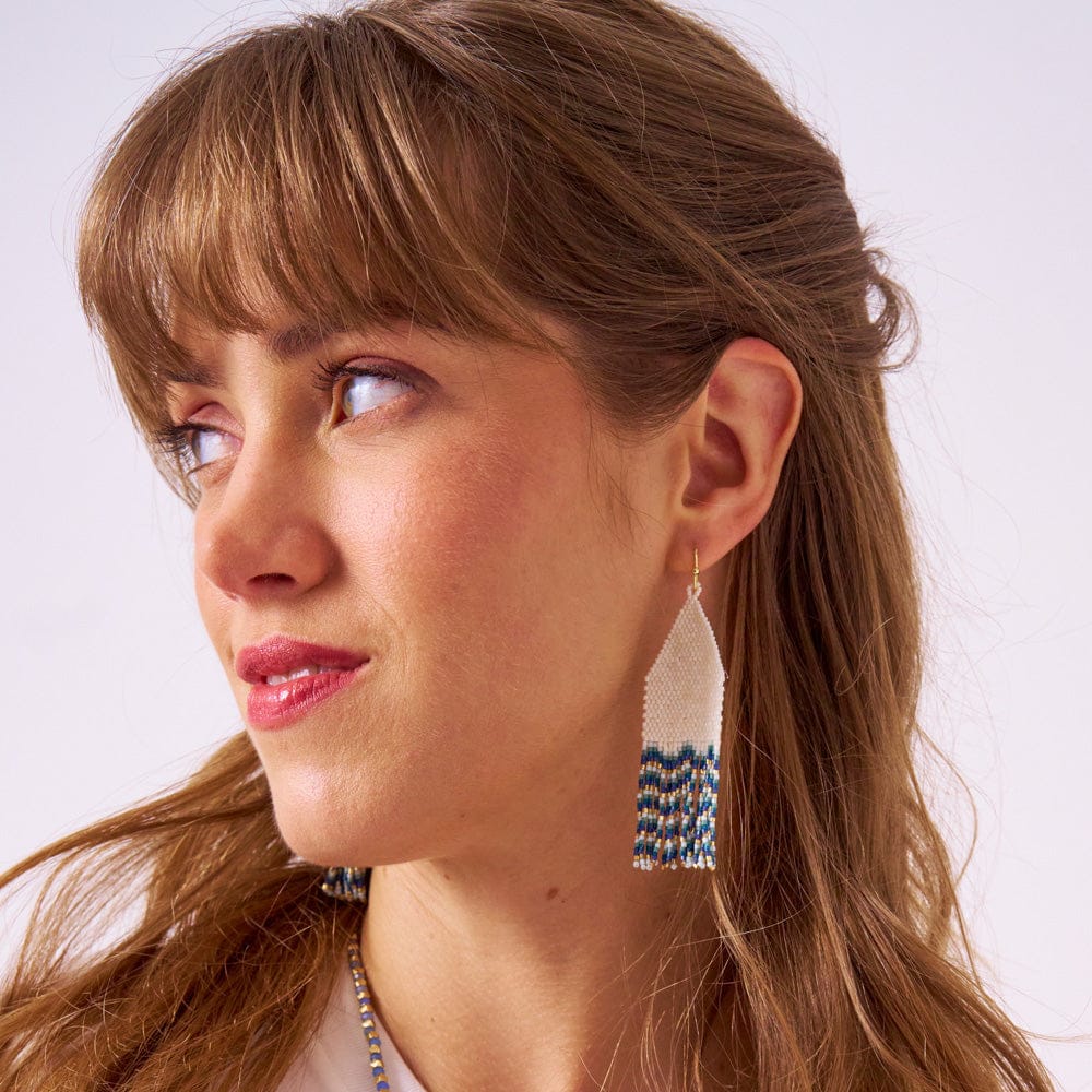Delilah Wave Beaded Fringe Earrings Blues Fringe