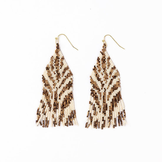 Delilah Zebra Print Beaded Fringe Earrings Bronze + Ivory Fringe