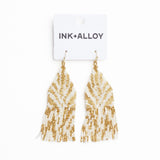 Delilah Zebra Print Beaded Fringe Earrings Ivory + Gold Fringe