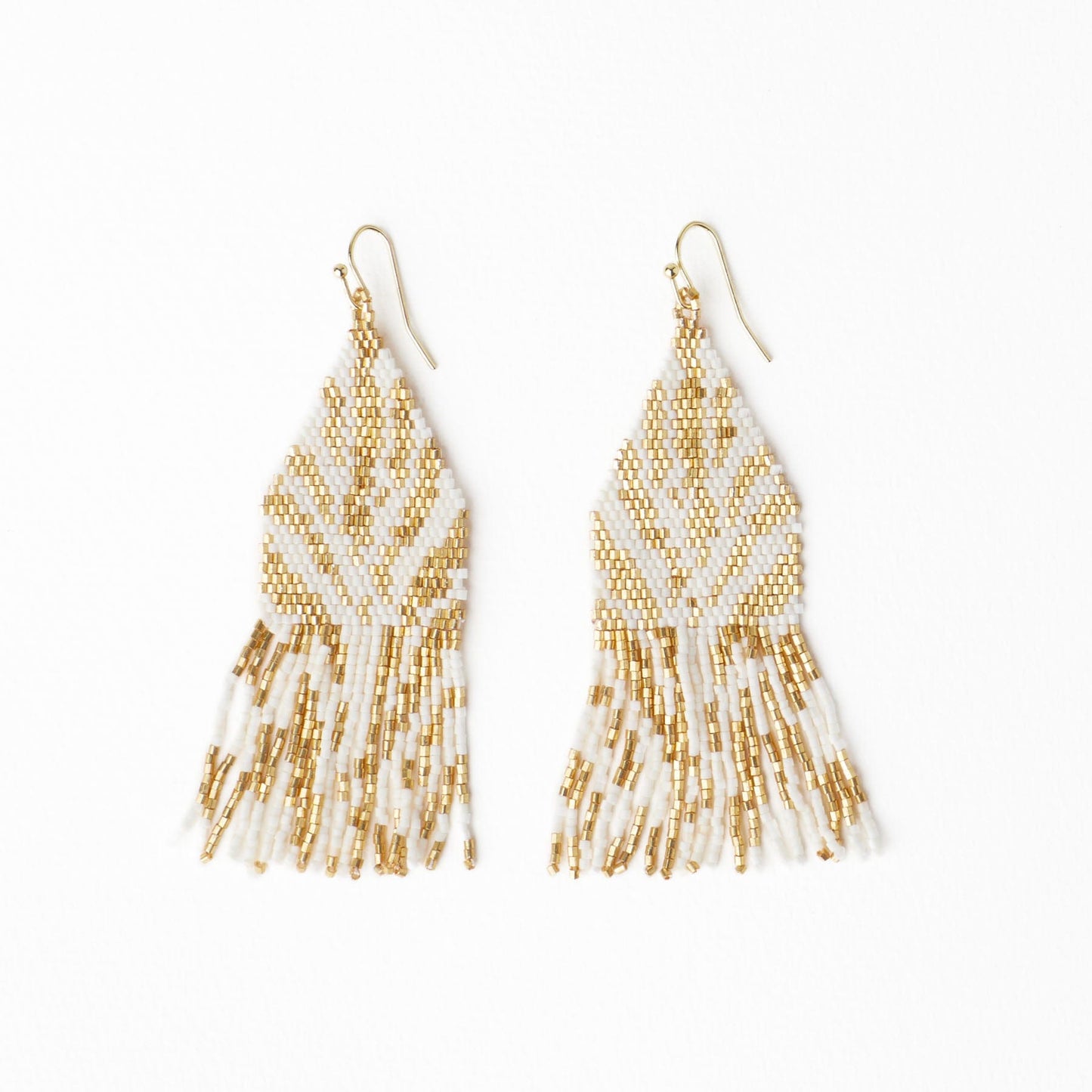 Delilah Zebra Print Beaded Fringe Earrings Ivory + Gold Fringe