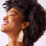 Delilah Zebra Print Beaded Fringe Earrings Ivory + Gold Fringe