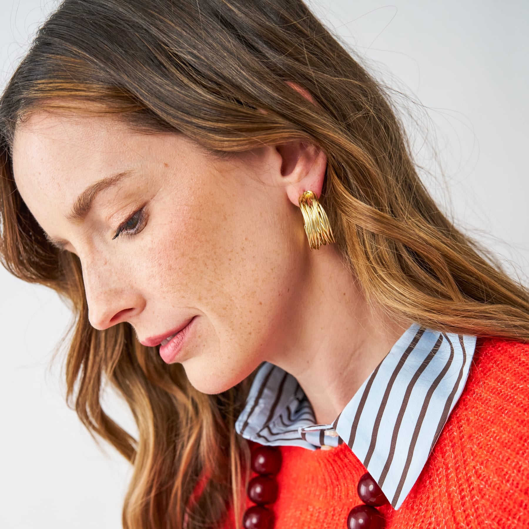 Della Multi Band Hoop Earrings Brass Hoop