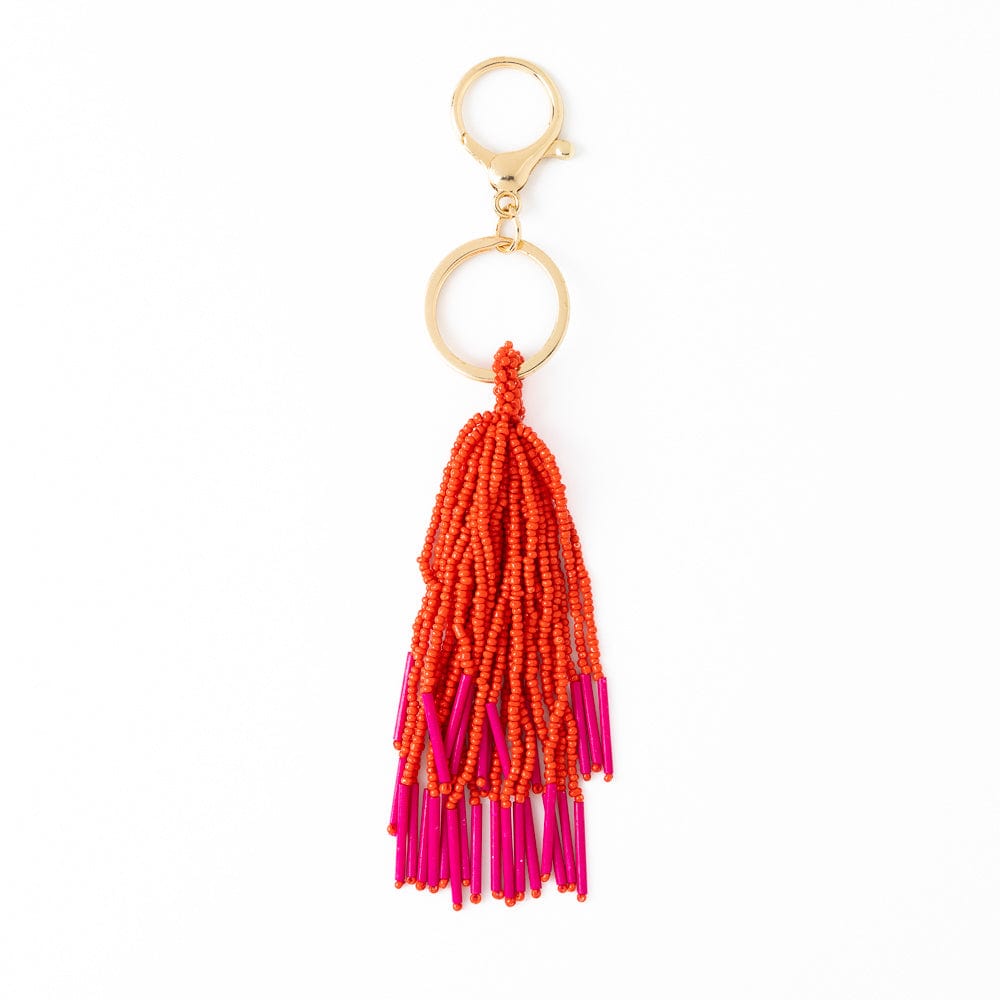 Diana Tassel Beaded Bag Charm Red + Hot Pink Bag Charm