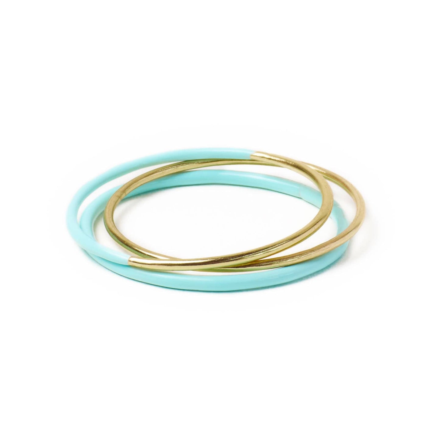Diane Bangles Set of 3 Aqua Enamel + Brass Bangle
