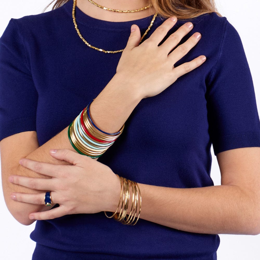 Diane Bangles Set of 3 Aqua Enamel + Brass Bangle