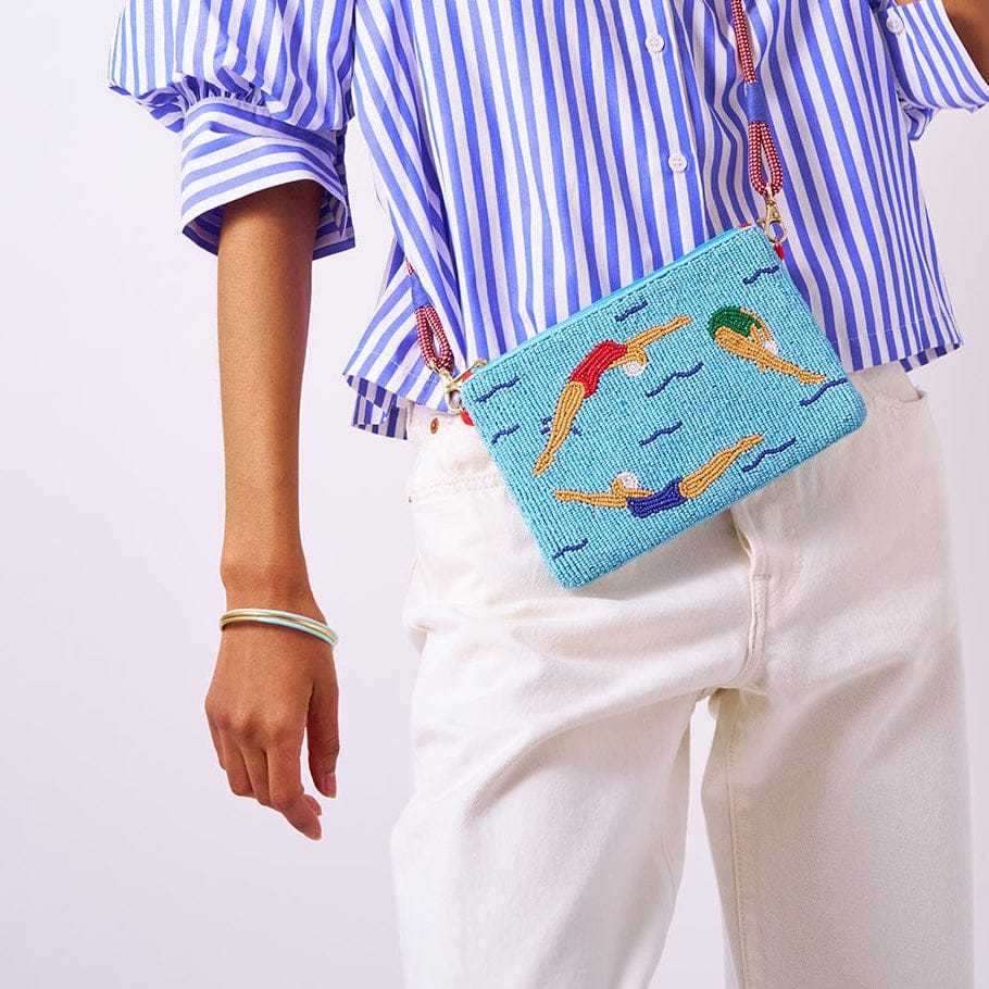 Diane Bangles Set of 3 Aqua Enamel + Brass Bangle