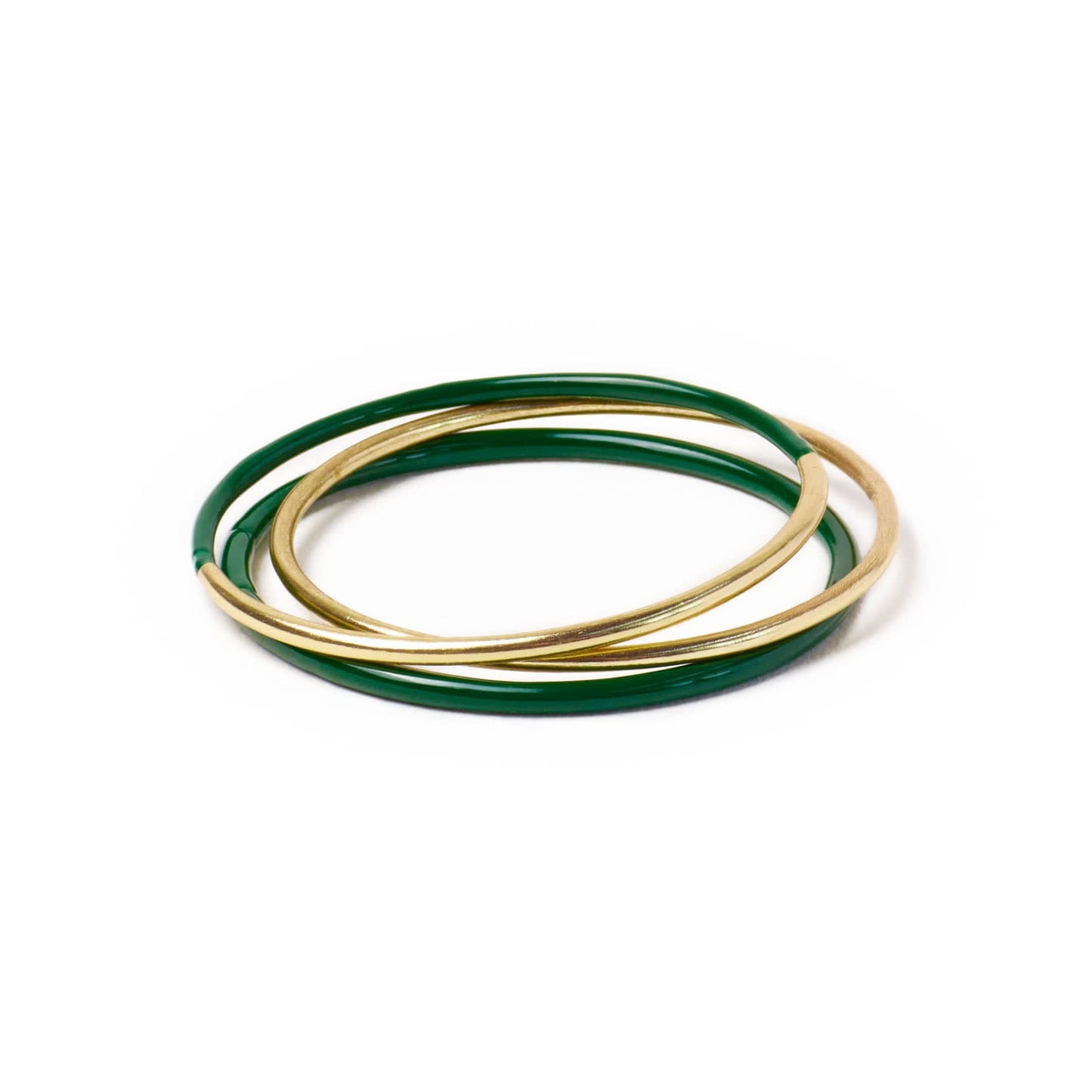 Diane Bangles Set of 3 Green Enamel + Brass Bangle