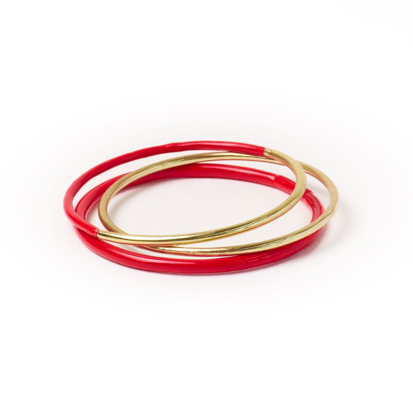 Diane Bangles Set of 3 Red Enamel + Brass Bangle