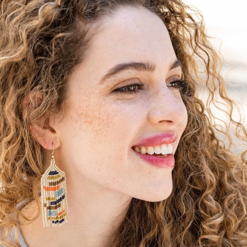 Dolly Color Blocks Beaded Fringe Earrings Multicolor Earrings