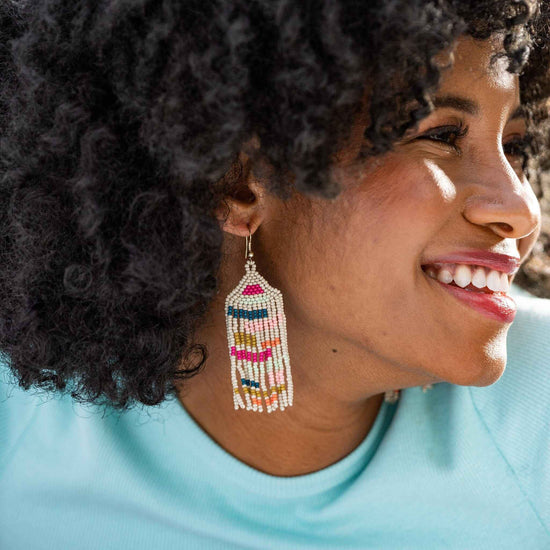 Dolly Color Blocks Beaded Fringe Earrings Rainbow Earrings