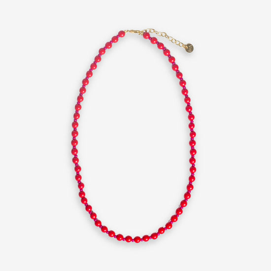 Drew Round Stones With Alternating Seed Bead Necklace Red