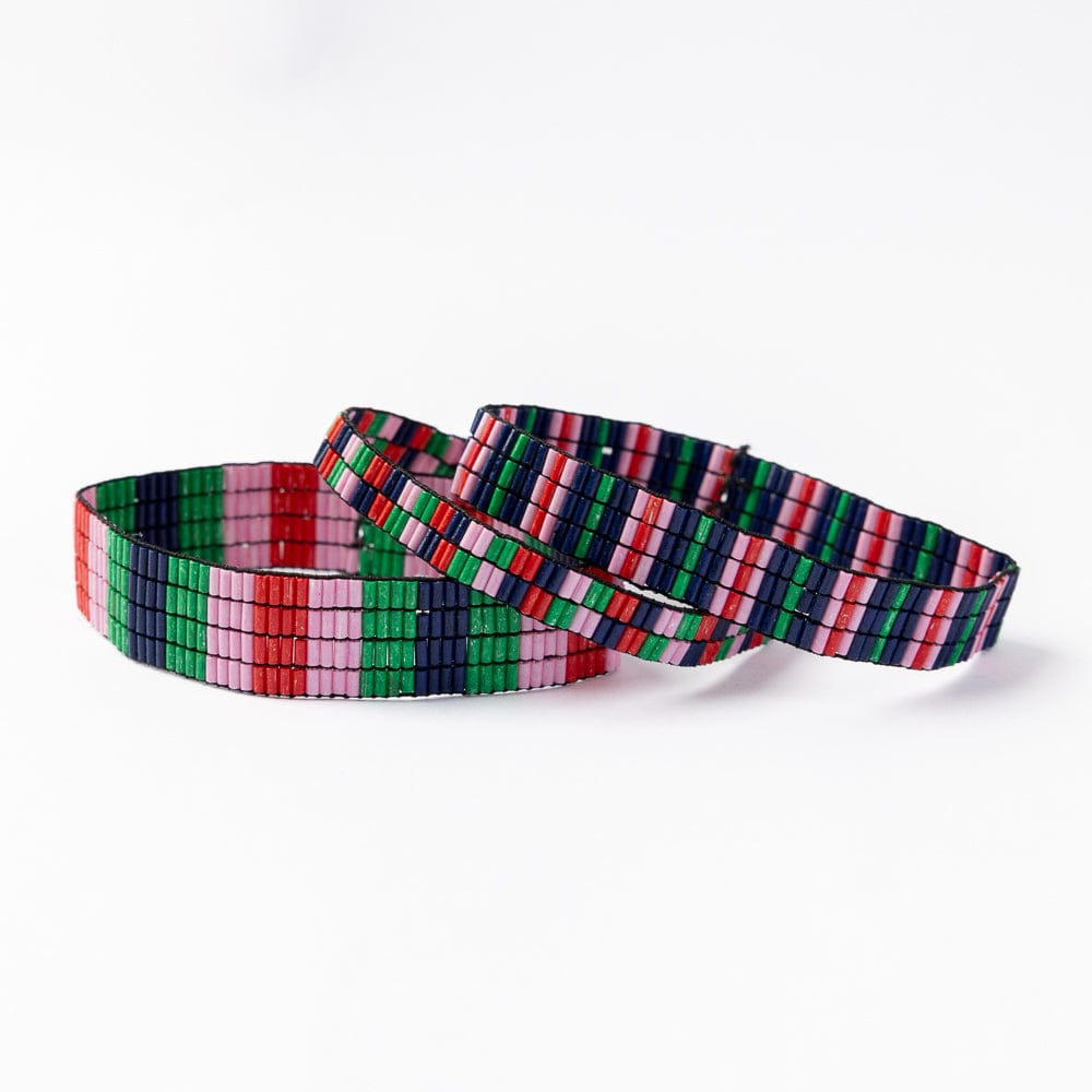 Dylan Bracelet Stretch Set Of 3 Navy Green Red Pink Stack