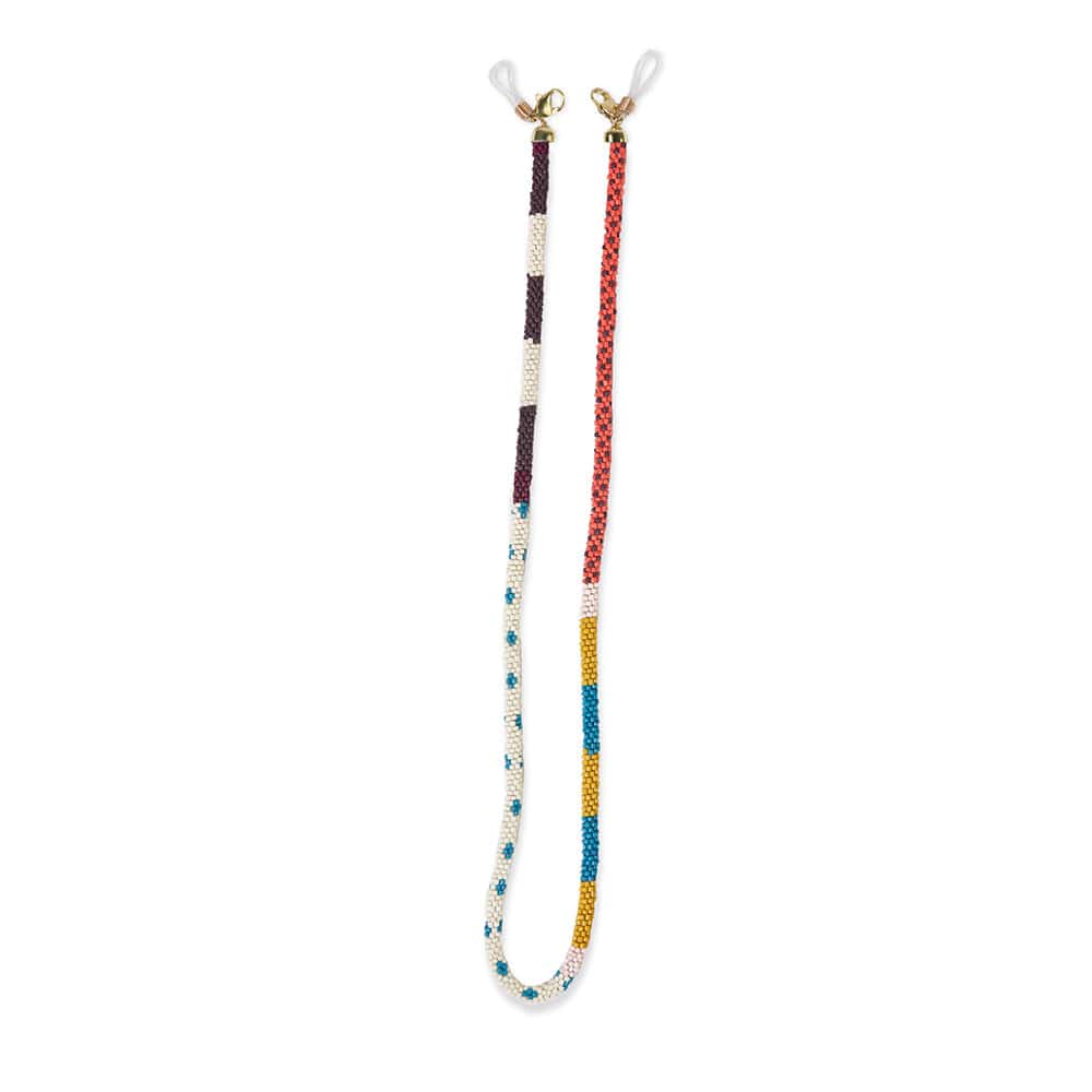 Load image into Gallery viewer, Dylan Cross And Stripe Beaded Eyeglass Chain Citron + Coral EYEGLASS CHAIN
