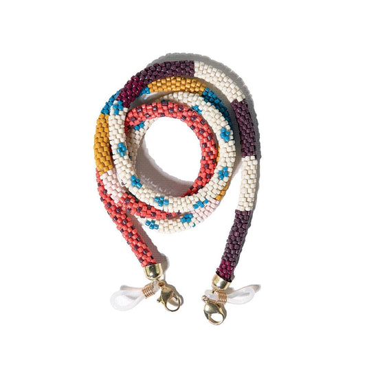 Load image into Gallery viewer, Dylan Cross And Stripe Beaded Eyeglass Chain Citron + Coral EYEGLASS CHAIN
