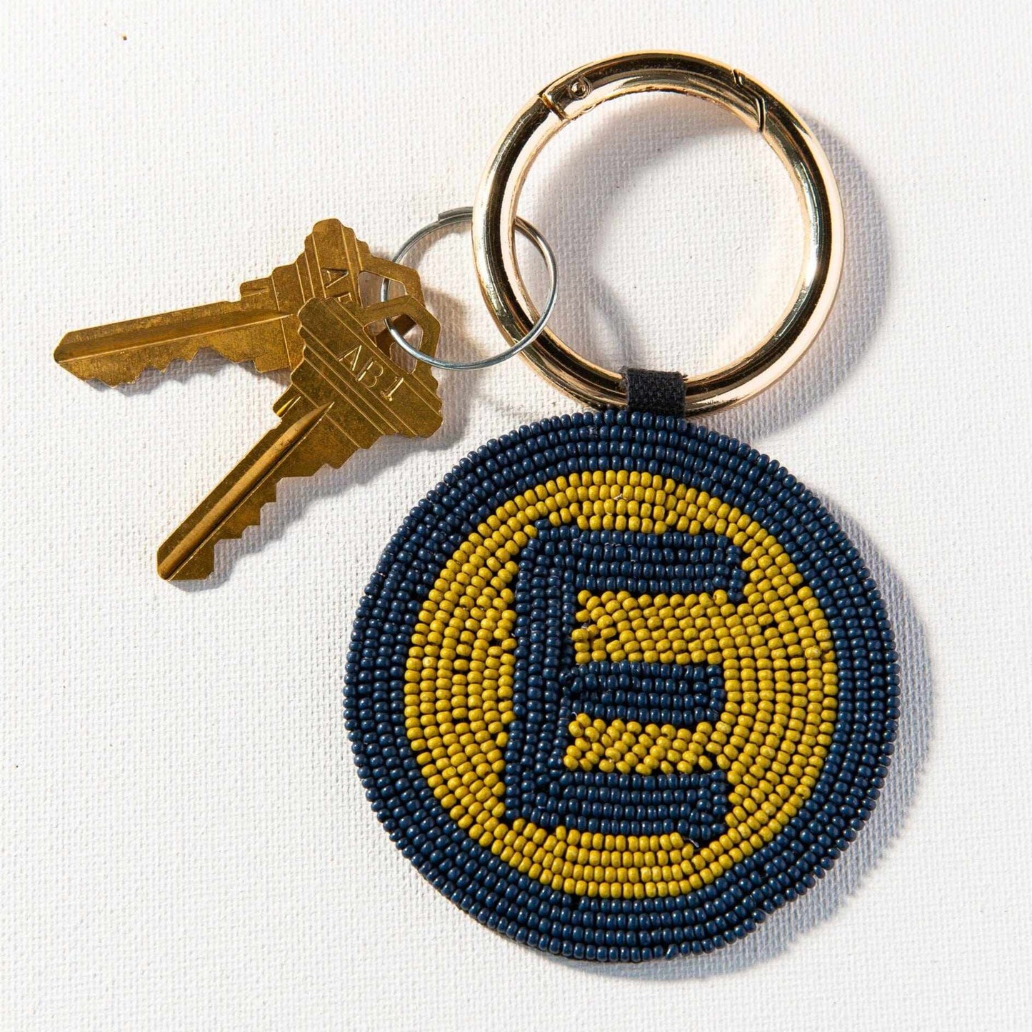 E Navy Monogram Seed Bead Key Ring Key Ring