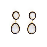 Elaine Semi-Precious Stone + Enamel Drop Earrings Black + Rainbow Moonstone Drop
