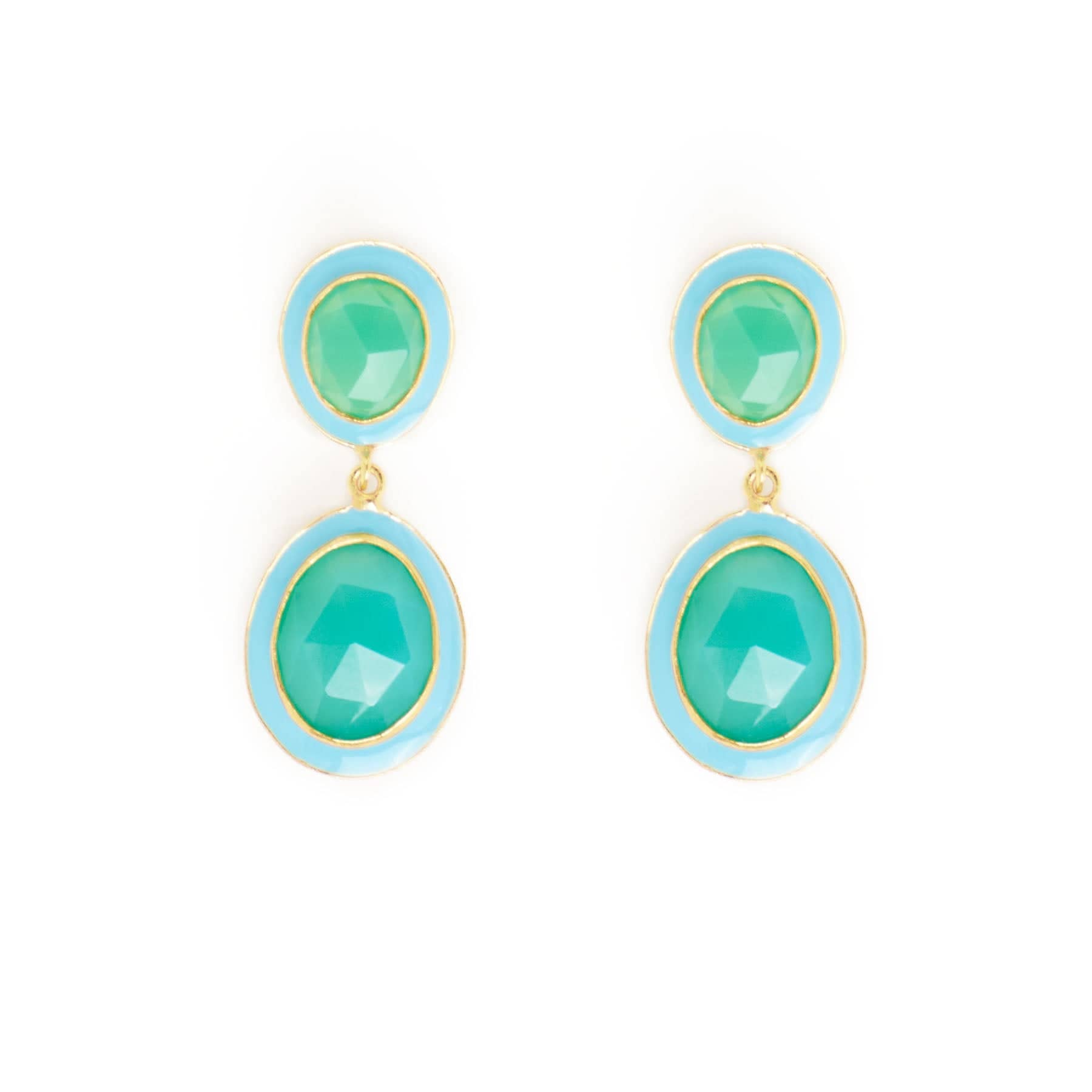 Elaine Semi-Precious Stone + Enamel Drop Earrings Blue + Green Onyx Drop