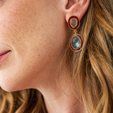 Elaine Semi-Precious Stone + Enamel Drop Earrings Maroon + Light Blue Drop