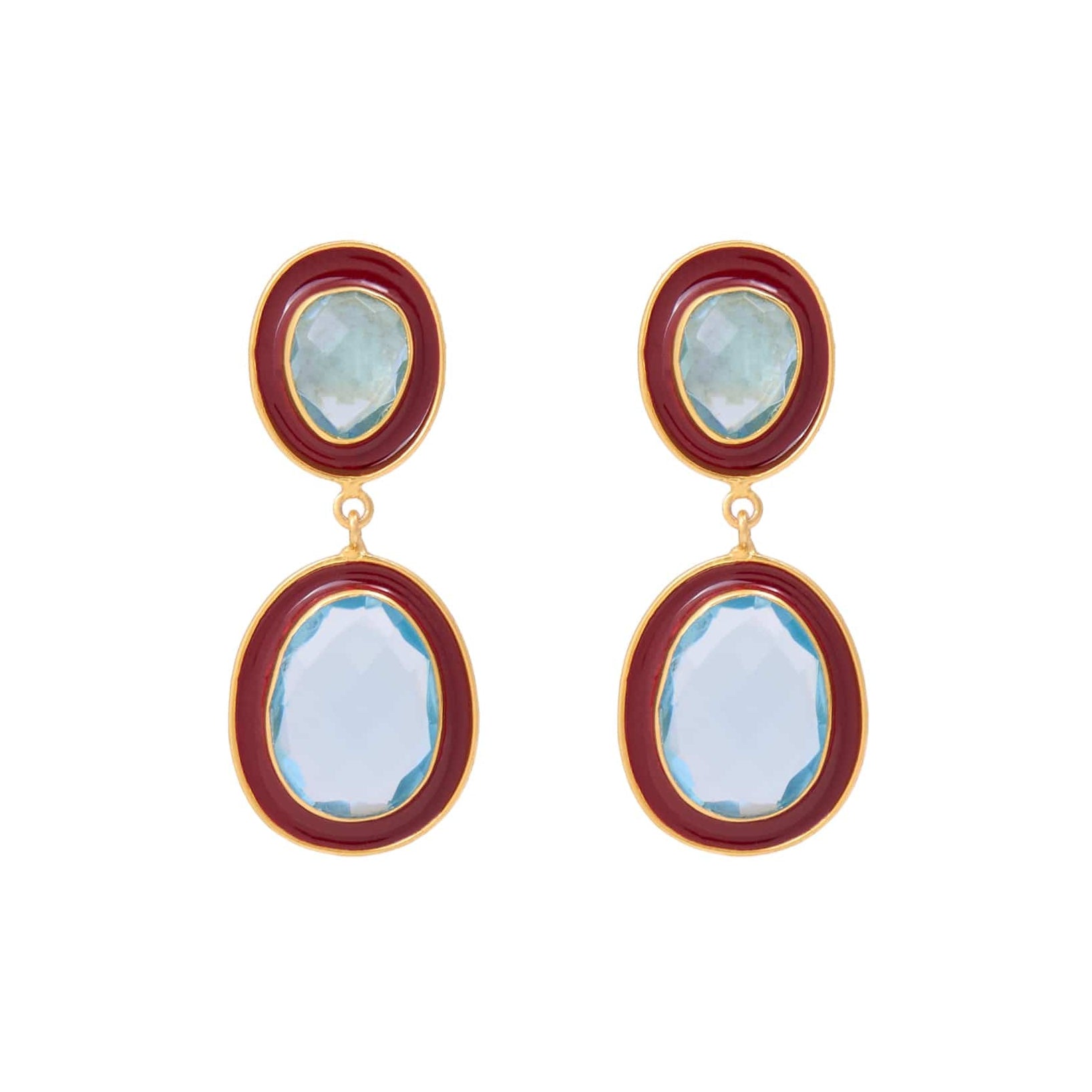 Elaine Semi-Precious Stone + Enamel Drop Earrings Maroon + Light Blue