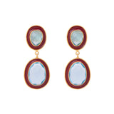 Elaine Semi-Precious Stone + Enamel Drop Earrings Maroon + Light Blue Drop