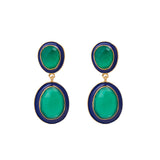 Elaine Semi-Precious Stone + Enamel Drop Earrings Navy + Green Drop