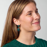 Elaine Semi-Precious Stone + Enamel Drop Earrings Navy + Green Drop