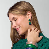 Elaine Semi-Precious Stone + Enamel Drop Earrings Navy + Green Drop