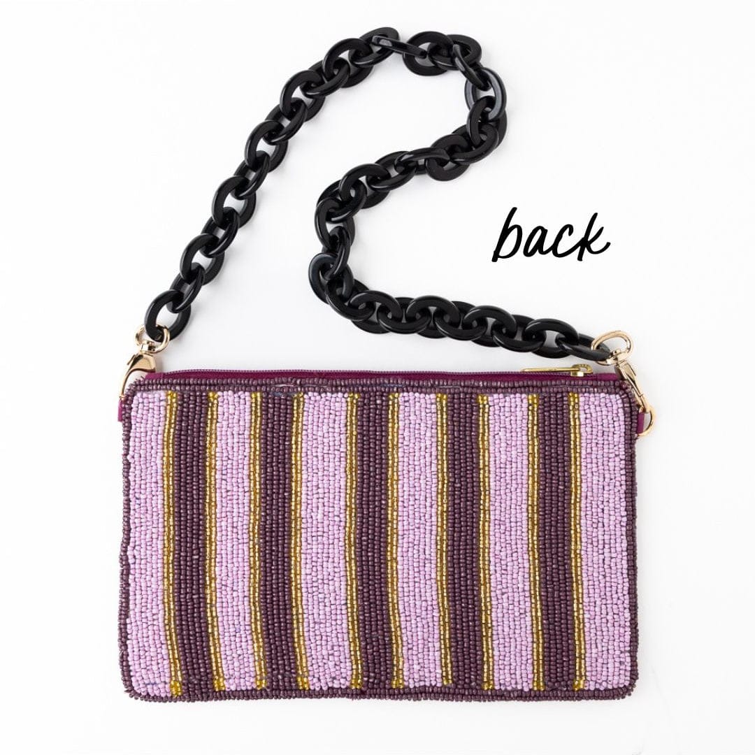 Elenor Embroidered Tiger Beaded Bag Purple Clutch