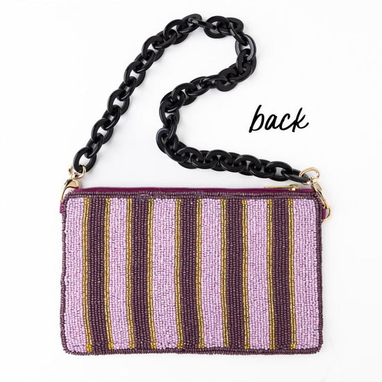 Elenor Embroidered Tiger Beaded Bag Purple Clutch