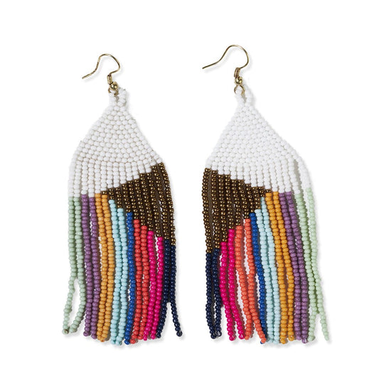 Load image into Gallery viewer, Elise Angle With Stipes Beaded Fringe Earrings White Rainbow Earrings
